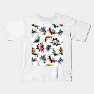 Geometric Dinos // pattern // non directional design white background multicoloured dinosaurs shadows Kids T-Shirt